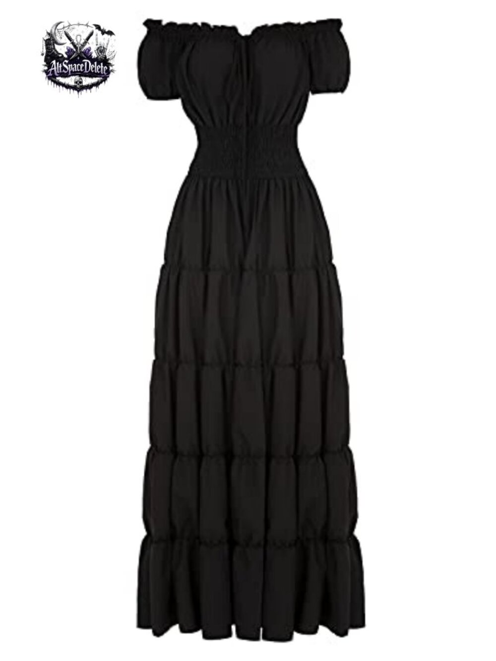Womens Renaissance Medieval Peasant Costume Dress Off Shoulder Smocked Maxi